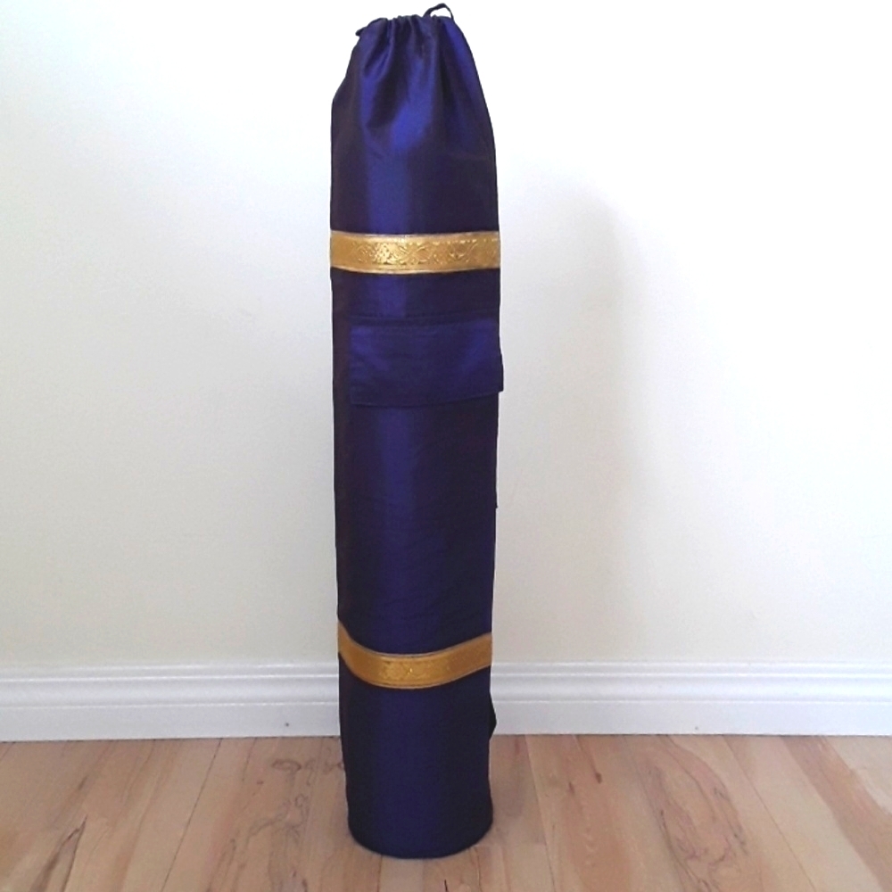 ROYAL BLUE SILK YOGA MAT BAG WITH POCKET